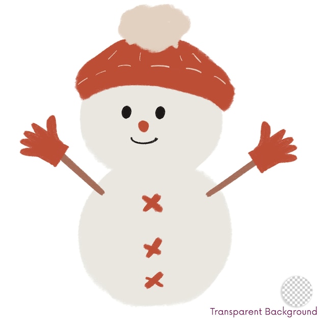 Snowman With Red Gloves And Hat Christmas Illustration