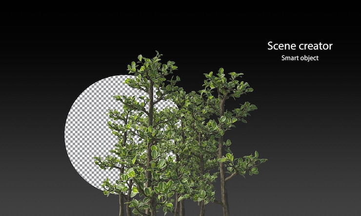 PSD snowrose trees and variety of small plants isolated small plants clipping path