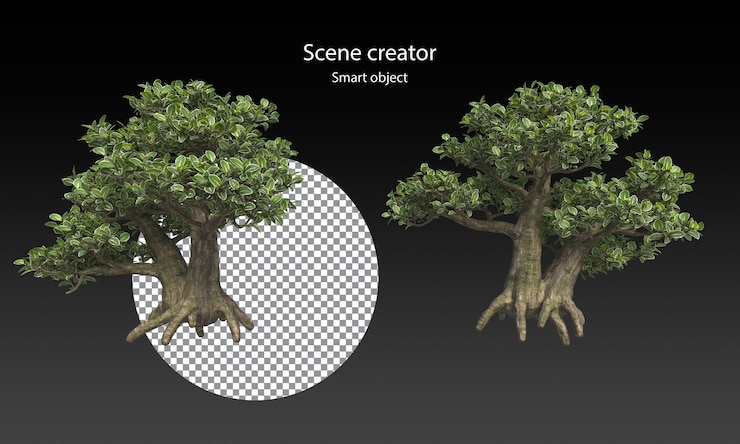 PSD snowrose trees and variety of small plants isolated small plants clipping path