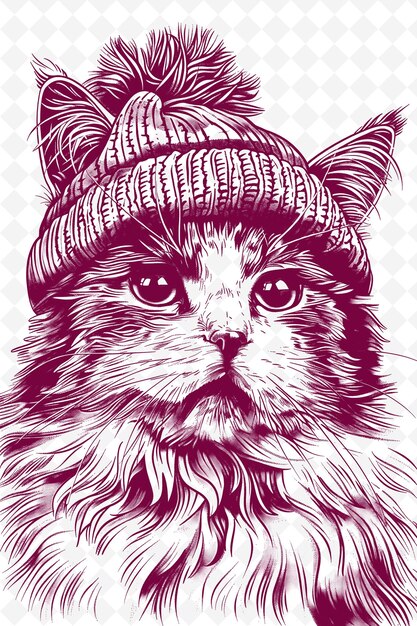 PSD Снежная кошка в альпинистской шляпе с устойчивым экспрессором животные скетч искусство векторные коллекции