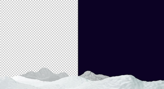 PSD的字段与山和雪山上流下来的3 d渲染3 d冬季景观背景