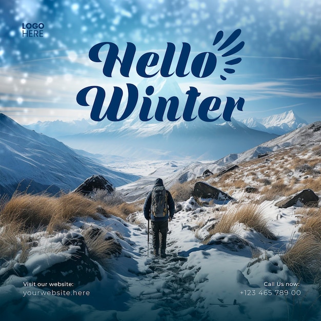 Snowy landscape winter social media banner post template design
