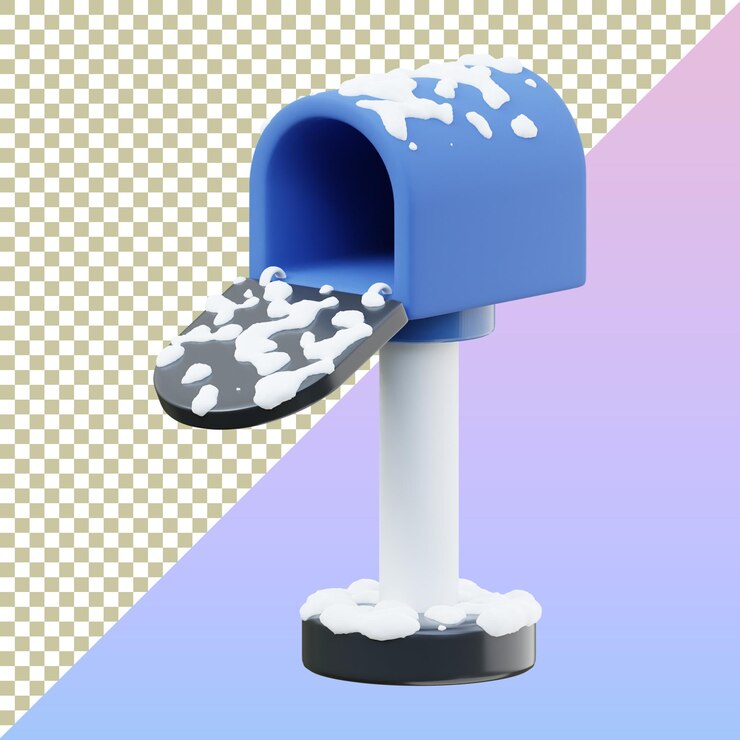 PSD snowy mailbox 3d render geïsoleerd op transparante achtergrond