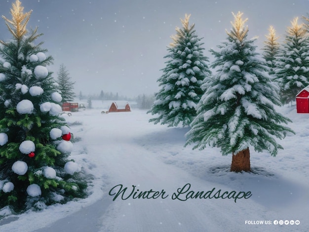 PSD snowy winter landscape background design