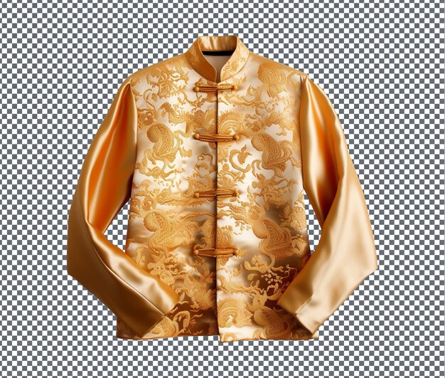 PSD so beautiful golden brocade tang suit isolated on transparent background