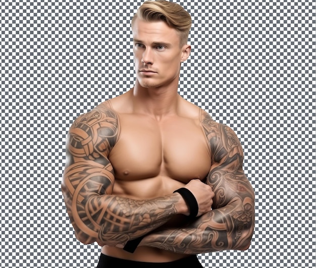 So beautiful powerful stylish bodybuilder isolated on transparent background