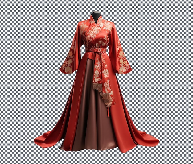 PSD so beautiful red and gold brocade hanfu isolated on transparent background