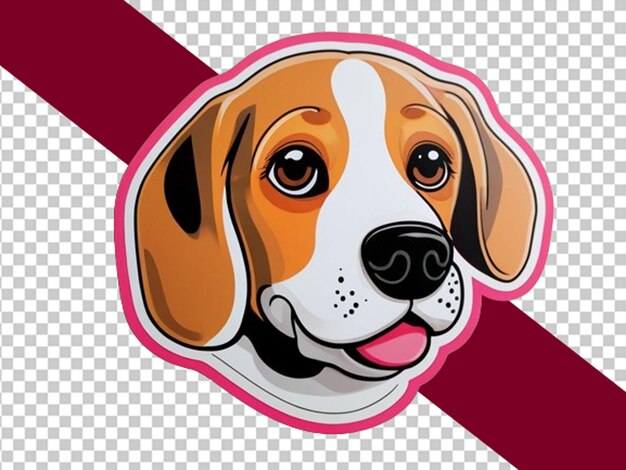 PSD un adesivo in stile kawaii per cani beagle con un bordo bianco.