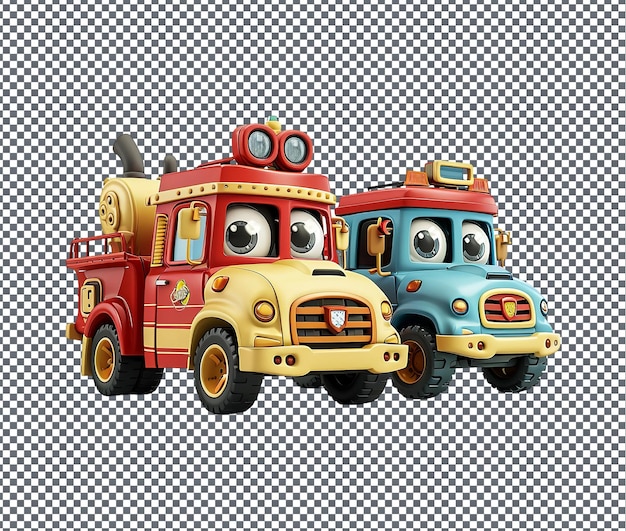 PSD so cute cartoon character vehicles isolated on transparent background