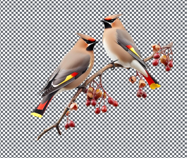 PSD so cute waxwings isolated on transparent background