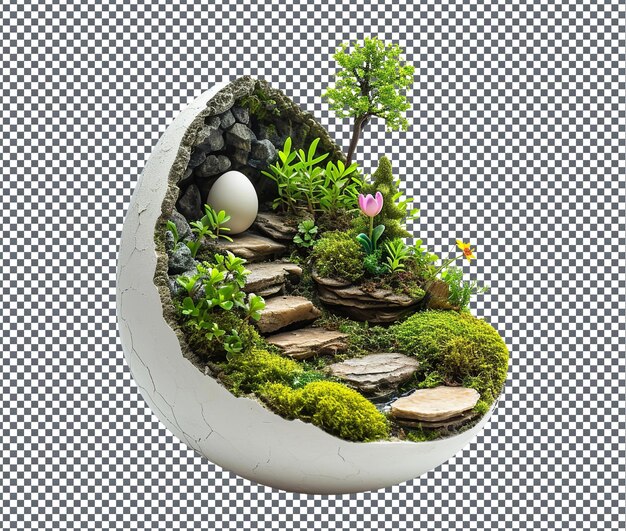 So pretty egg shaped miniature garden kit isolated on transparent background