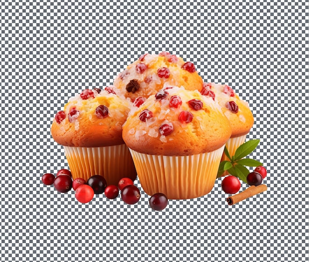 Muffin al mirtillo rosso così dolci isolati su sfondo trasparente