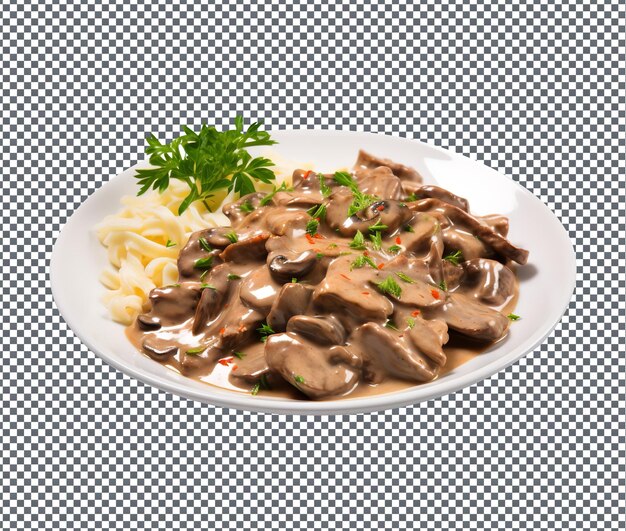 PSD so yummy beef stroganoff isolated on transparent background