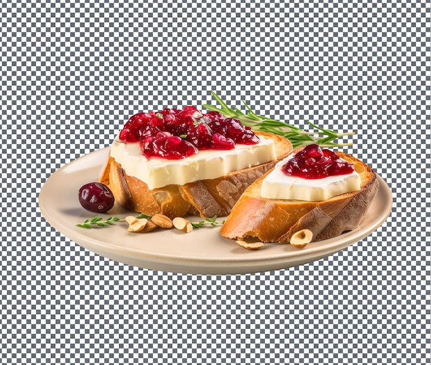 Так вкусный бри и клюква изолированы на прозрачном фоне