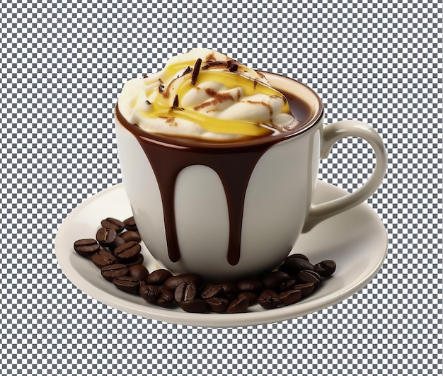 PSD so yummy hot banana coffee isolated on transparent background