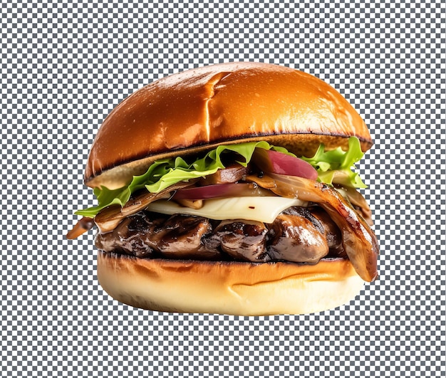 PSD so yummy mushroom burger isolated on transparent background