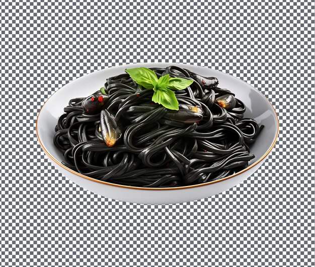 So yummy squid ink pasta isolated on transparent background