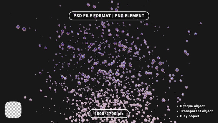 PSD soap bubbles 3d render on transparent background