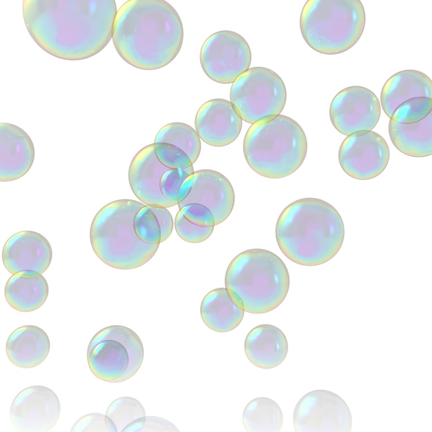 Soap bubbles Isolated White Background 3D rendering