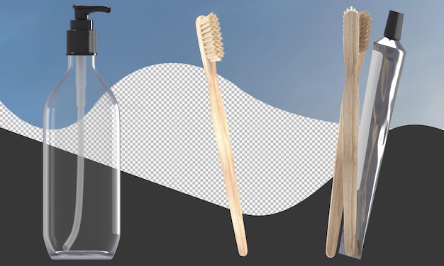 soap dispenser toothpaste and toothbrush