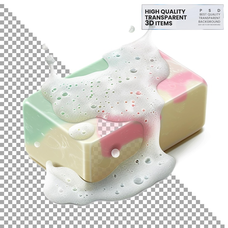 PSD soap rectangular lather png on isolated transparent background