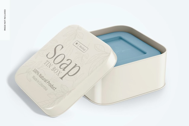 Mockup di scatola di latta di sapone, aperto