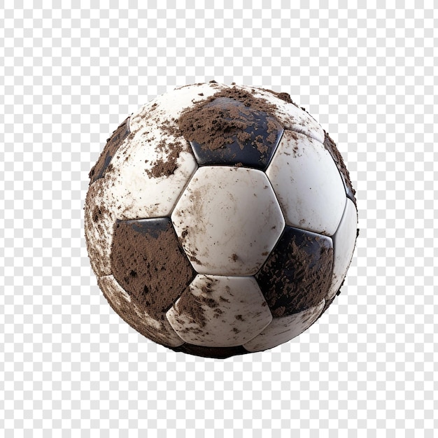 PSD palla da calcio coperta di sporcizia isolata su uno sfondo trasparente