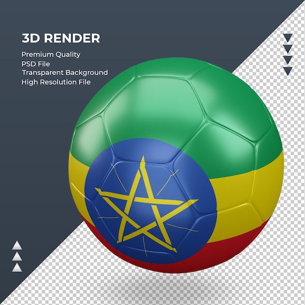 サッカーボールエチオピアの国旗のリアルな3Dレンダリングの右側面図