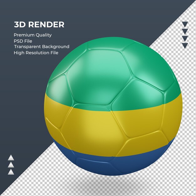 Pallone da calcio gabon bandiera realistica 3d rendering vista giusta