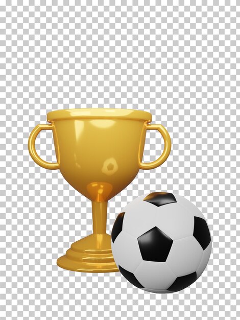 Soccer ball and gold trophy isolated 3D rendering