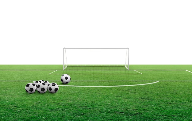 Soccer ball on green field in soccer field ready for game play transparent background