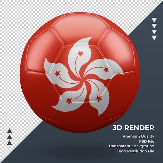 サッカーボール香港の旗のリアルな3dレンダリング正面図