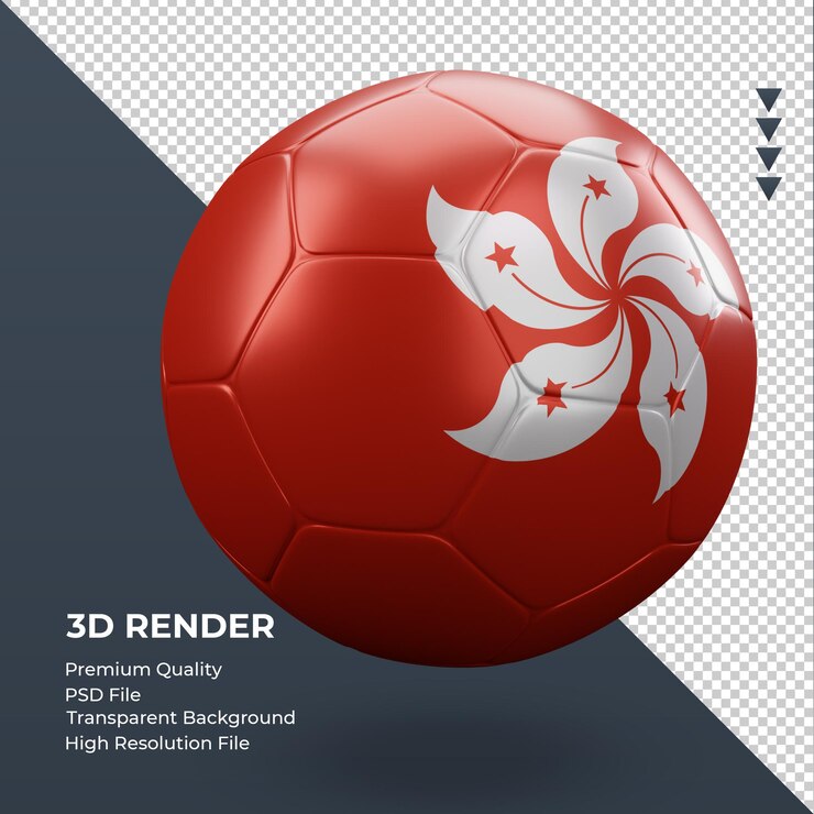 Футбольный мяч флаг Гонконга реалистичный 3d-рендеринг вид слева