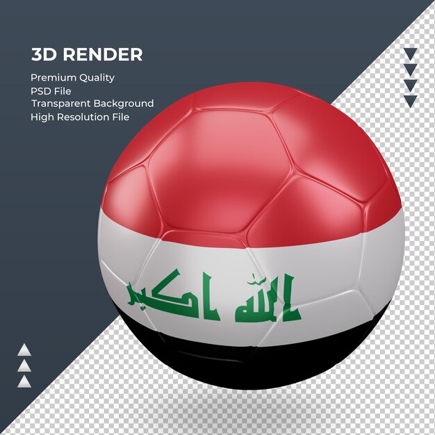 Pallone da calcio bandiera dell'iraq rendering 3d realistico vista giusta