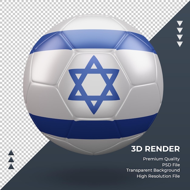 Vista frontale realistica della rappresentazione 3d della bandiera di israele del pallone da calcio