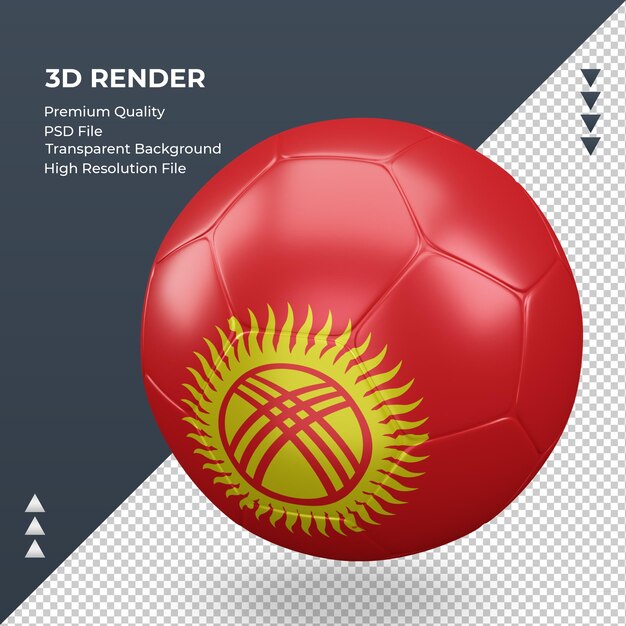 Pallone da calcio kirghizistan bandiera realistica 3d rendering vista giusta