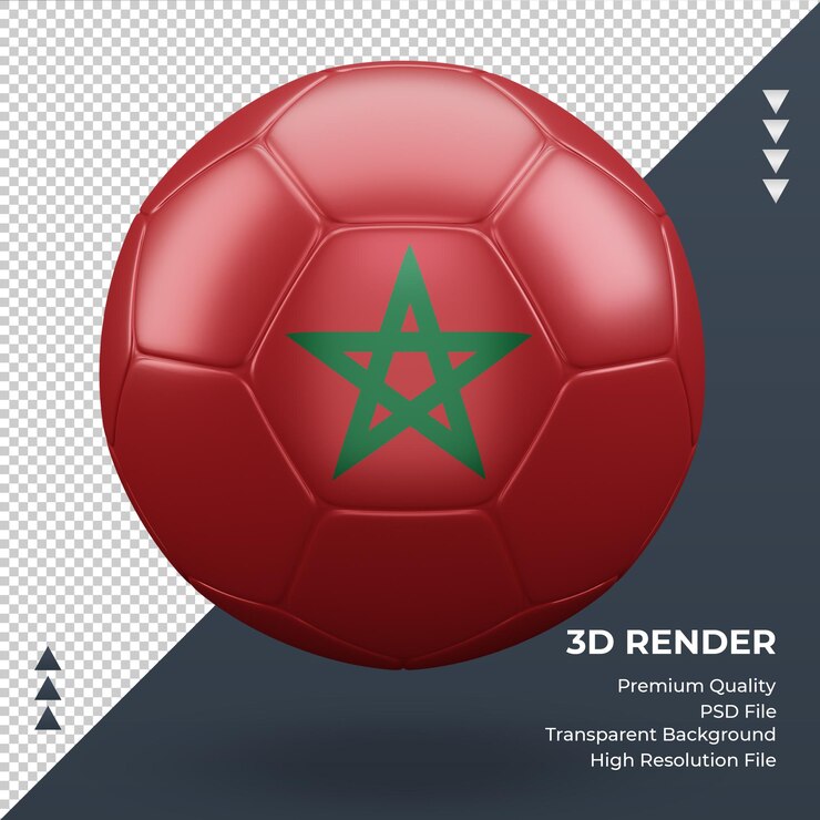Футбольный мяч Марокко флаг реалистичный 3d-рендеринг вид спереди