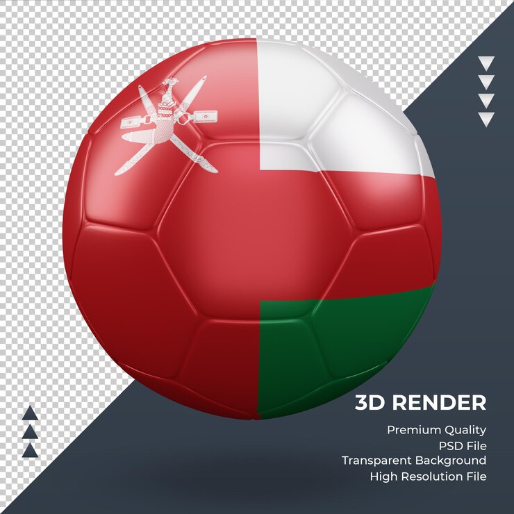 Soccer ball Oman flag realistic 3d rendering front view