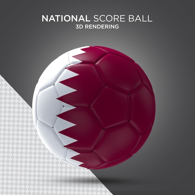 Pallone da calcio bandiera del qatar sulla palla rendering 3d realistico