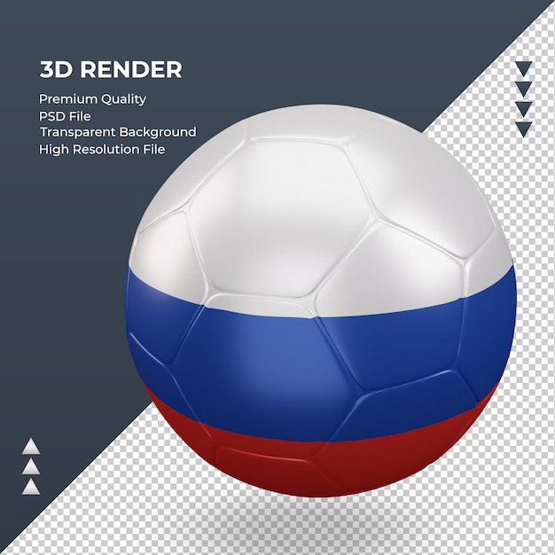 PSD pallone da calcio bandiera russa realistica 3d rendering vista giusta