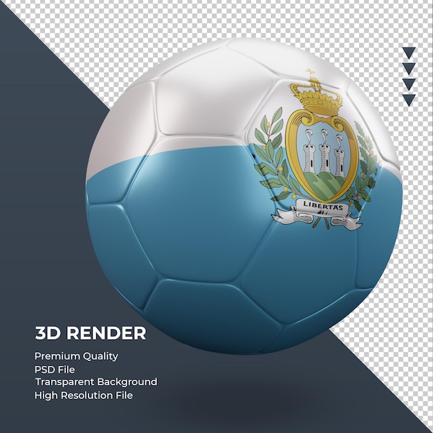 Pallone da calcio bandiera sammarinese rendering 3d realistico vista a sinistra