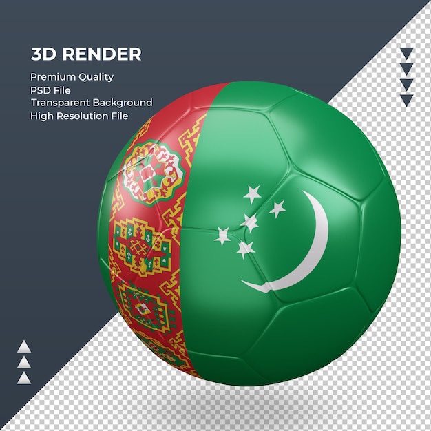 サッカーボールトルクメニスタンの旗の現実的な3dレンダリングの右側面図