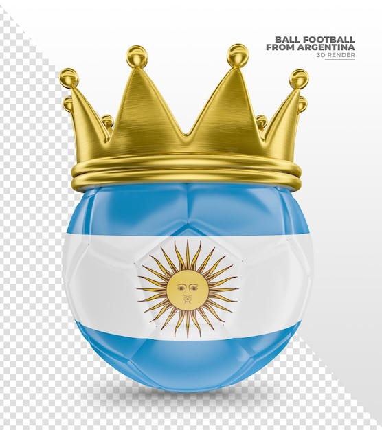 Pallone da calcio con corona e bandiera dell'argentina in rendering 3d realistico
