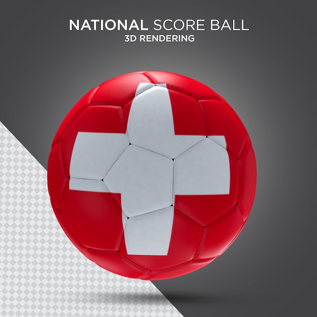 Pallone da calcio con rendering 3d realistico della bandiera della Svizzera