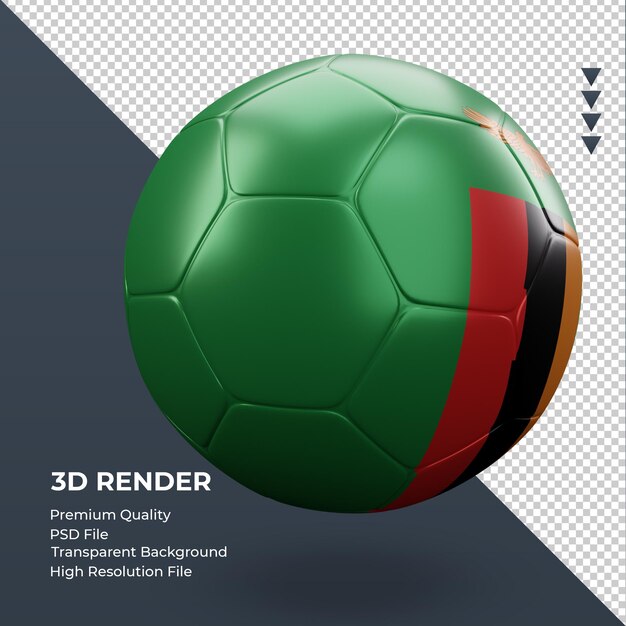 Pallone da calcio bandiera dello zambia realistico 3d rendering vista a sinistra