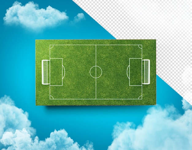 PSD soccer field top view green grass realistic imaginary soccer stadium and goalpost 3d rendering