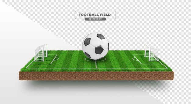 PSD il campo da calcio con la palla isometrica 3d rende realistico con l'erba