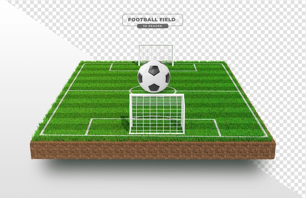 PSD il campo da calcio con la palla isometrica 3d rende realistico con l'erba