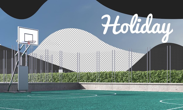 A soccer field with a sign that says holiday on it