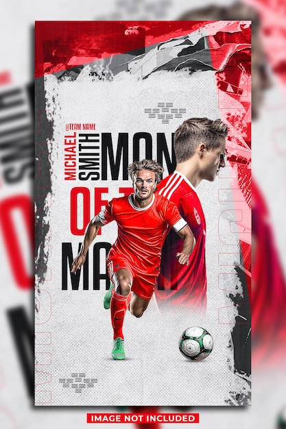 Modello di storia instagram di soccer football man of the match